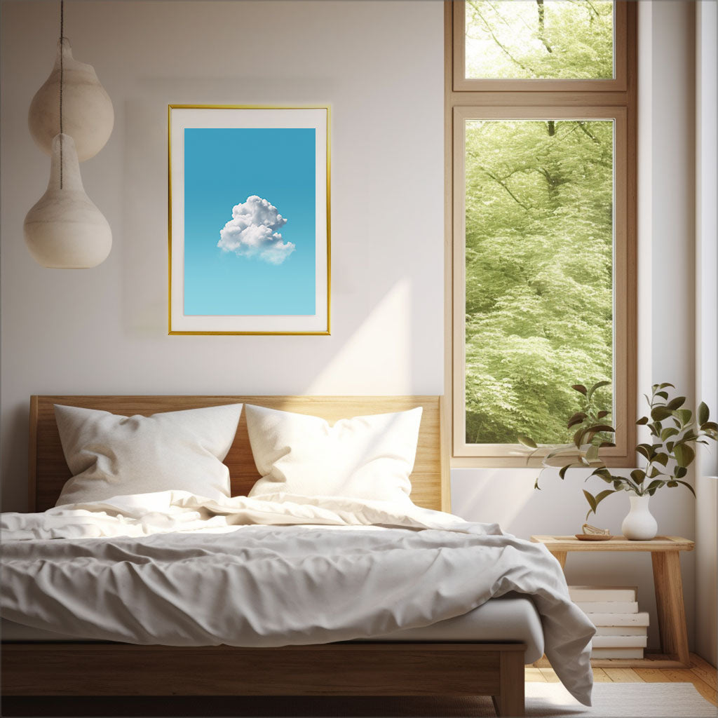 青い空のアートポスター寝室配置イメージ
