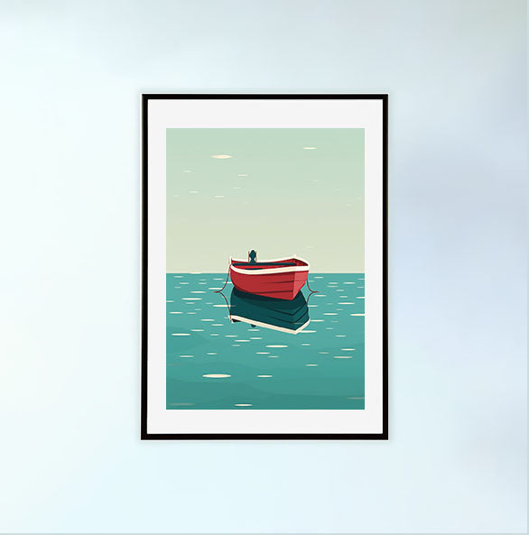 ボートのアートポスター黒フレームあり