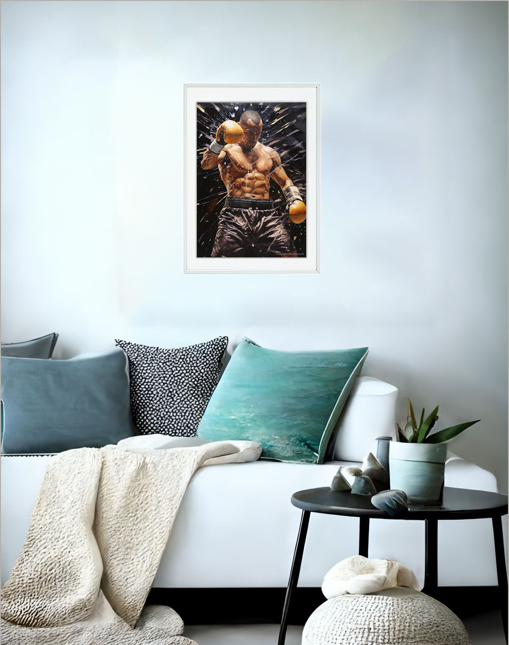 ボクシングのアートポスターソファ配置イメージ