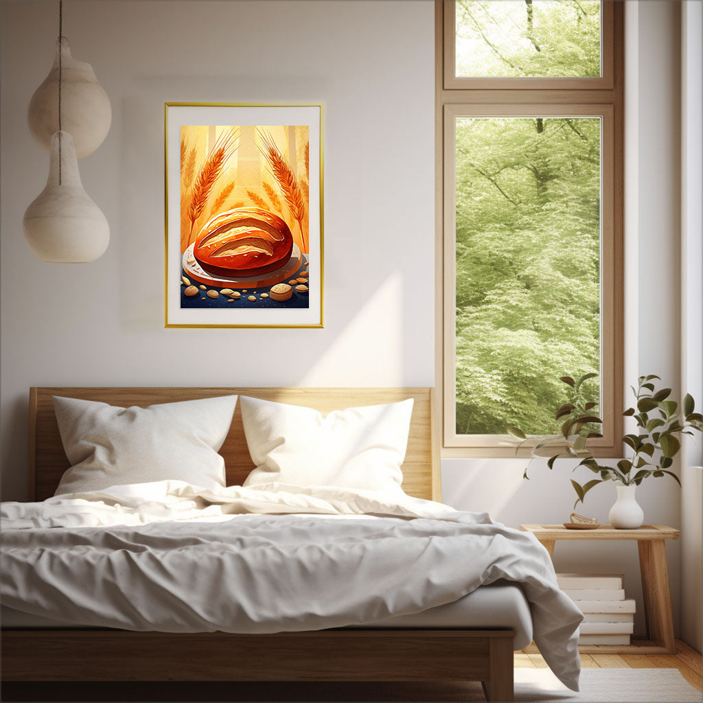 パンのアートポスター寝室配置イメージ