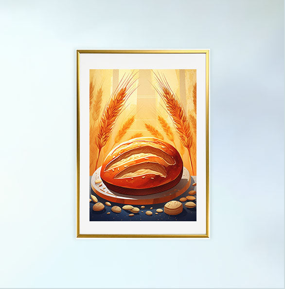 パンのアートポスター金フレームあり
