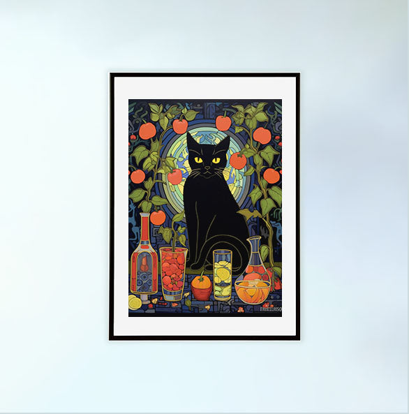 猫のアートポスター黒フレームあり