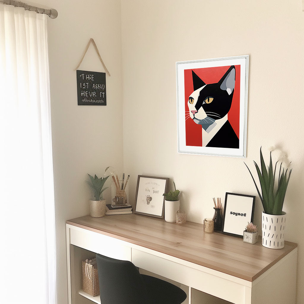 猫のアートポスター机配置イメージ