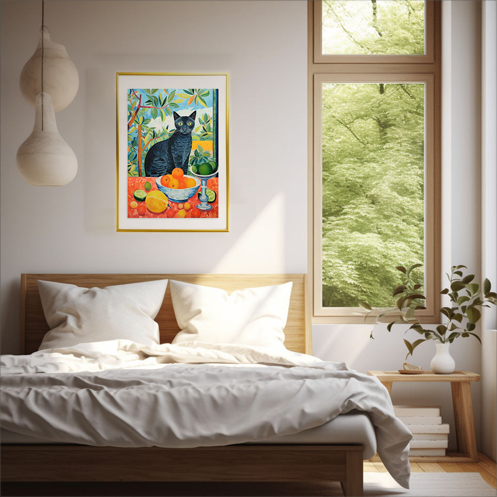 猫のアートポスター寝室配置イメージ