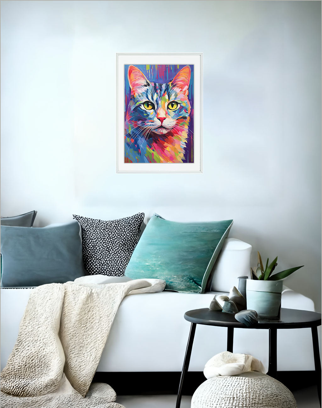 猫のアートポスターソファ配置イメージ