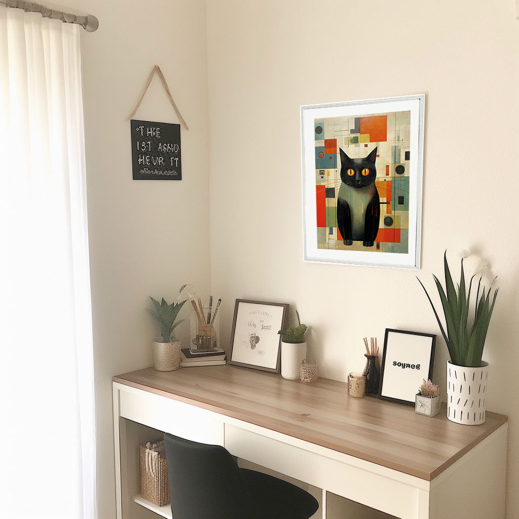 猫のアートポスター机配置イメージ