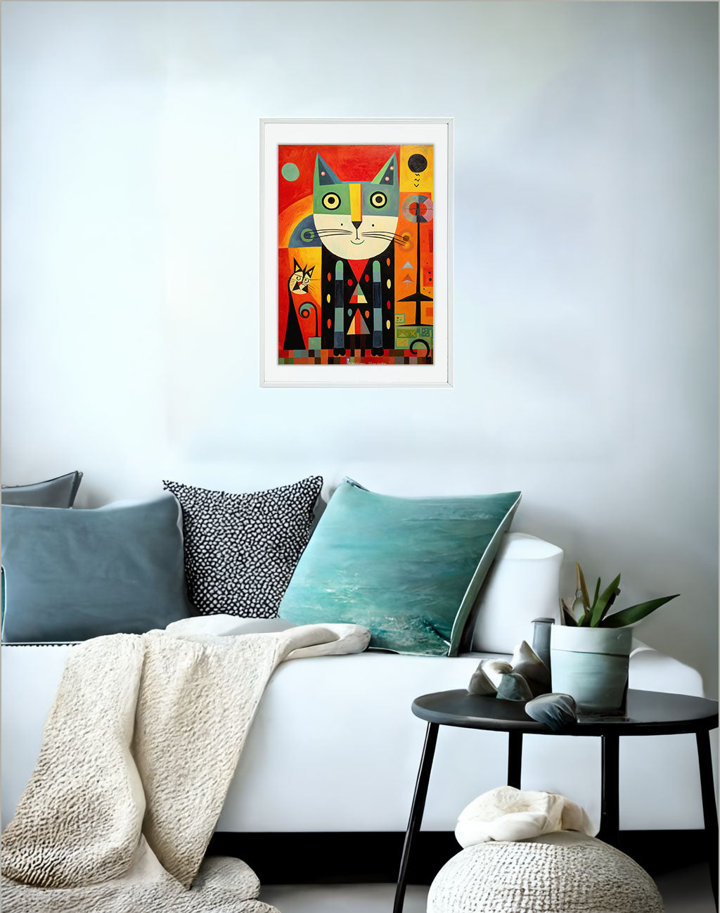 猫のアートポスターソファ配置イメージ