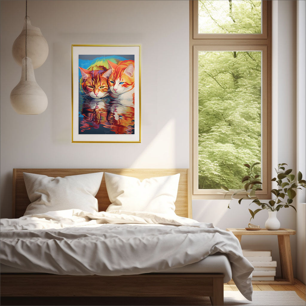 猫のアートポスター寝室配置イメージ