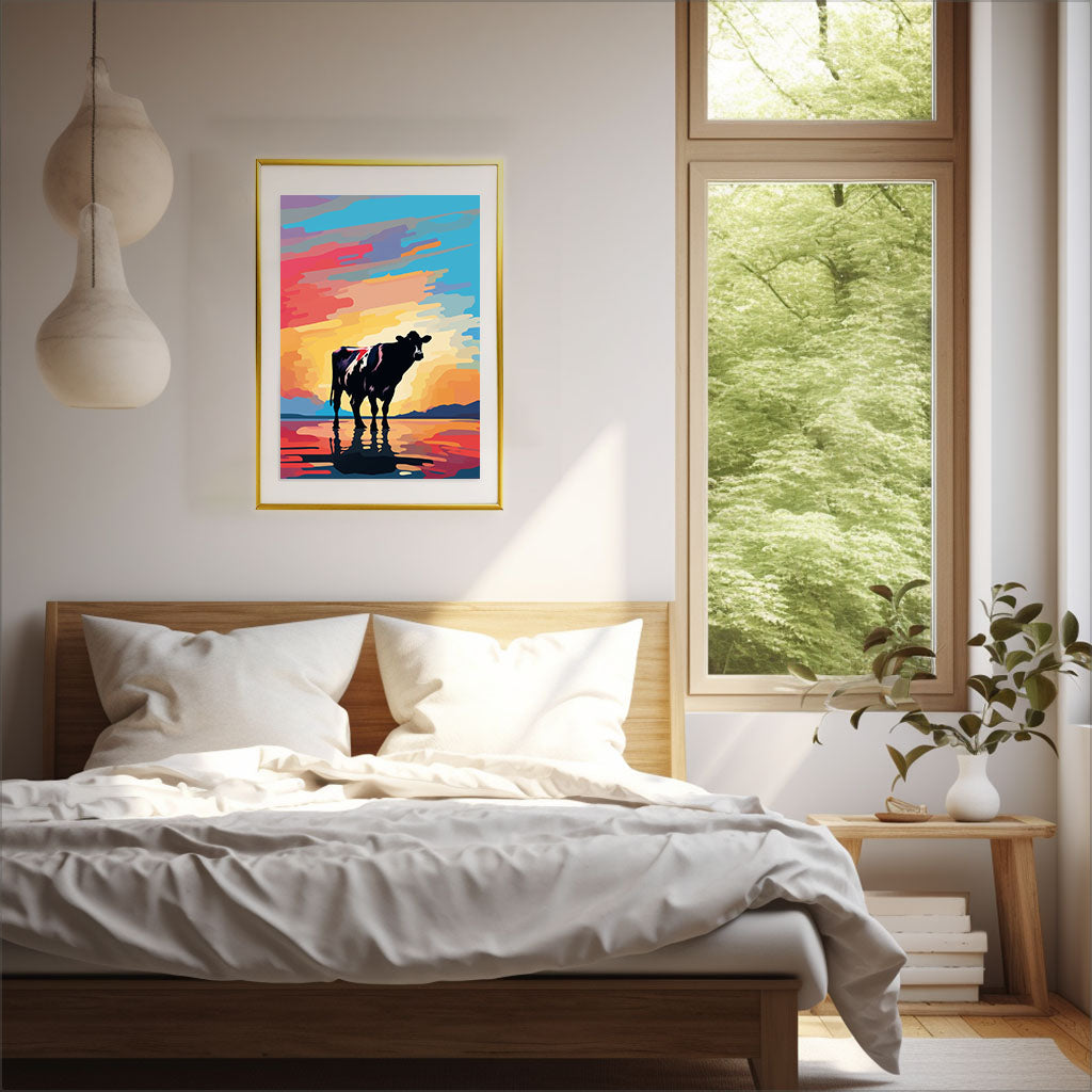 牛のアートポスター寝室配置イメージ