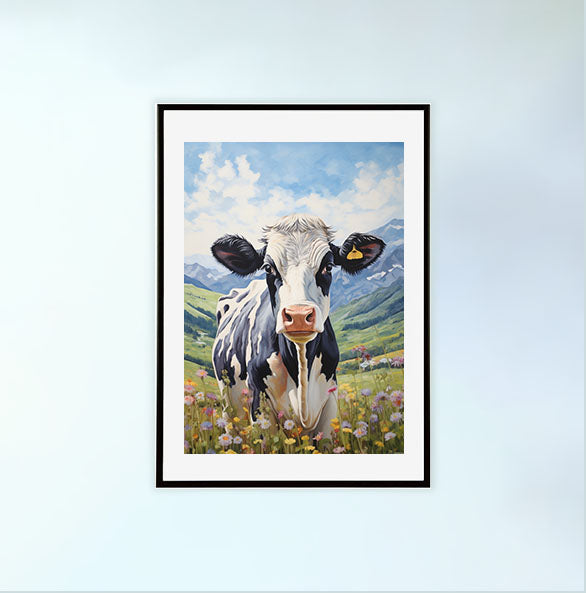 牛のアートポスター黒フレームあり