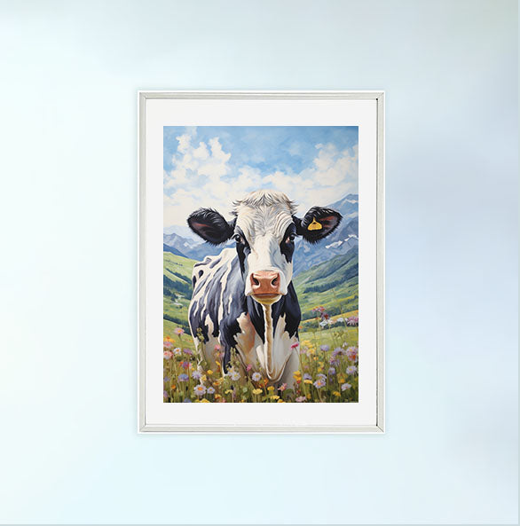 牛のアートポスター白フレームあり