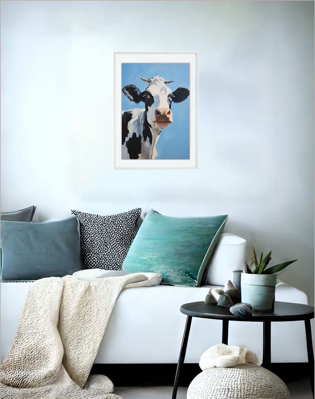 牛のアートポスターソファ配置イメージ
