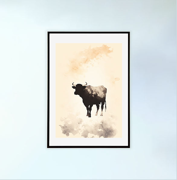 牛のアートポスター黒フレームあり
