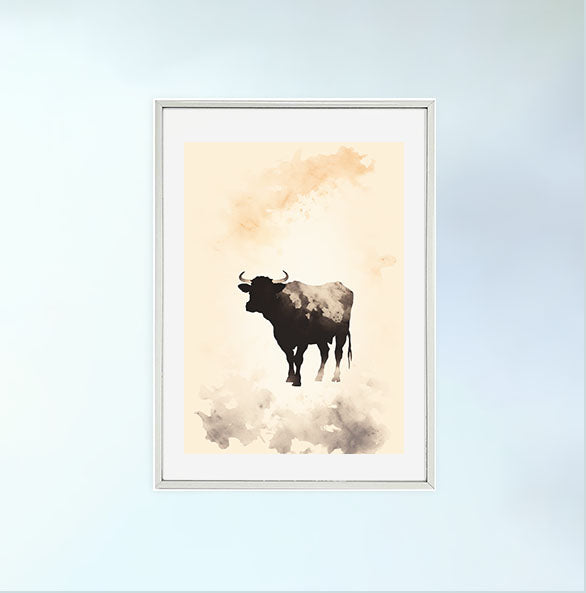 牛のアートポスター銀フレームあり