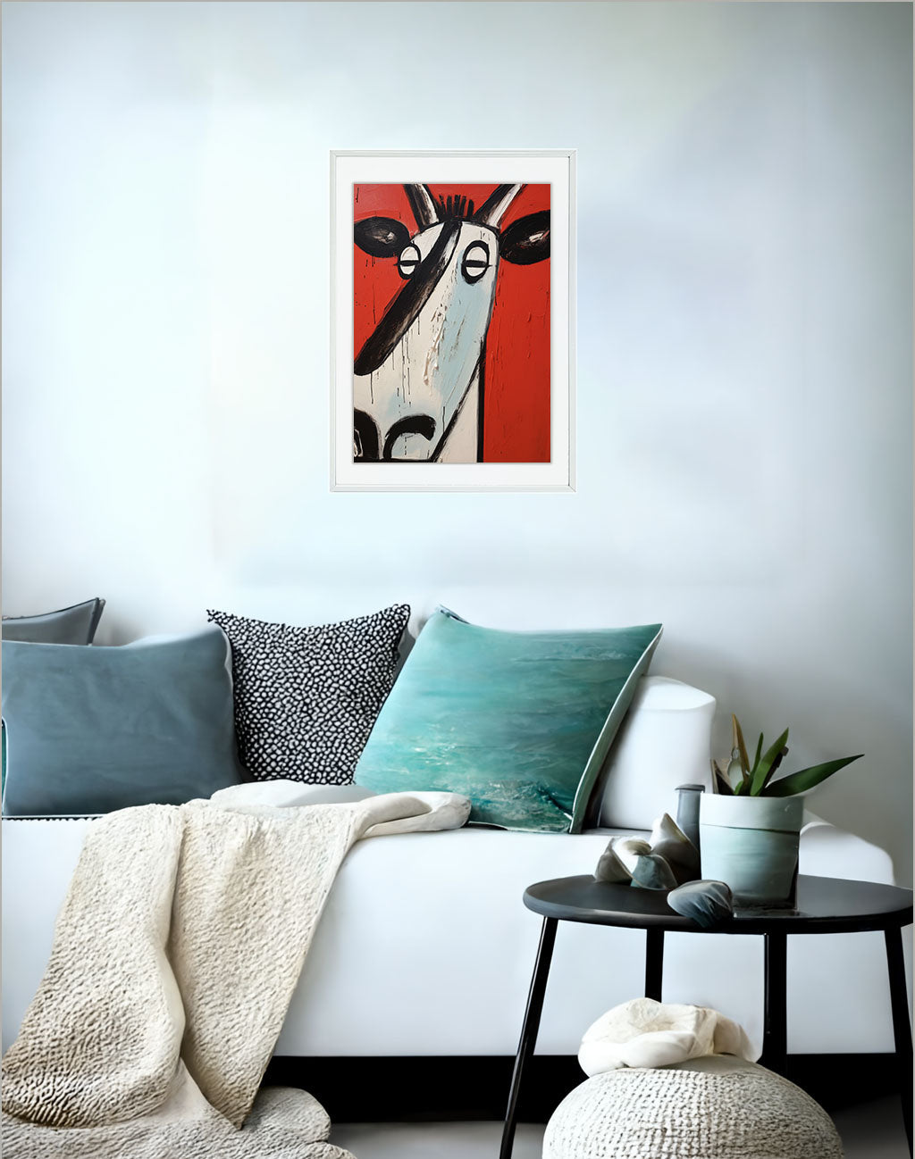 牛のアートポスターソファ配置イメージ