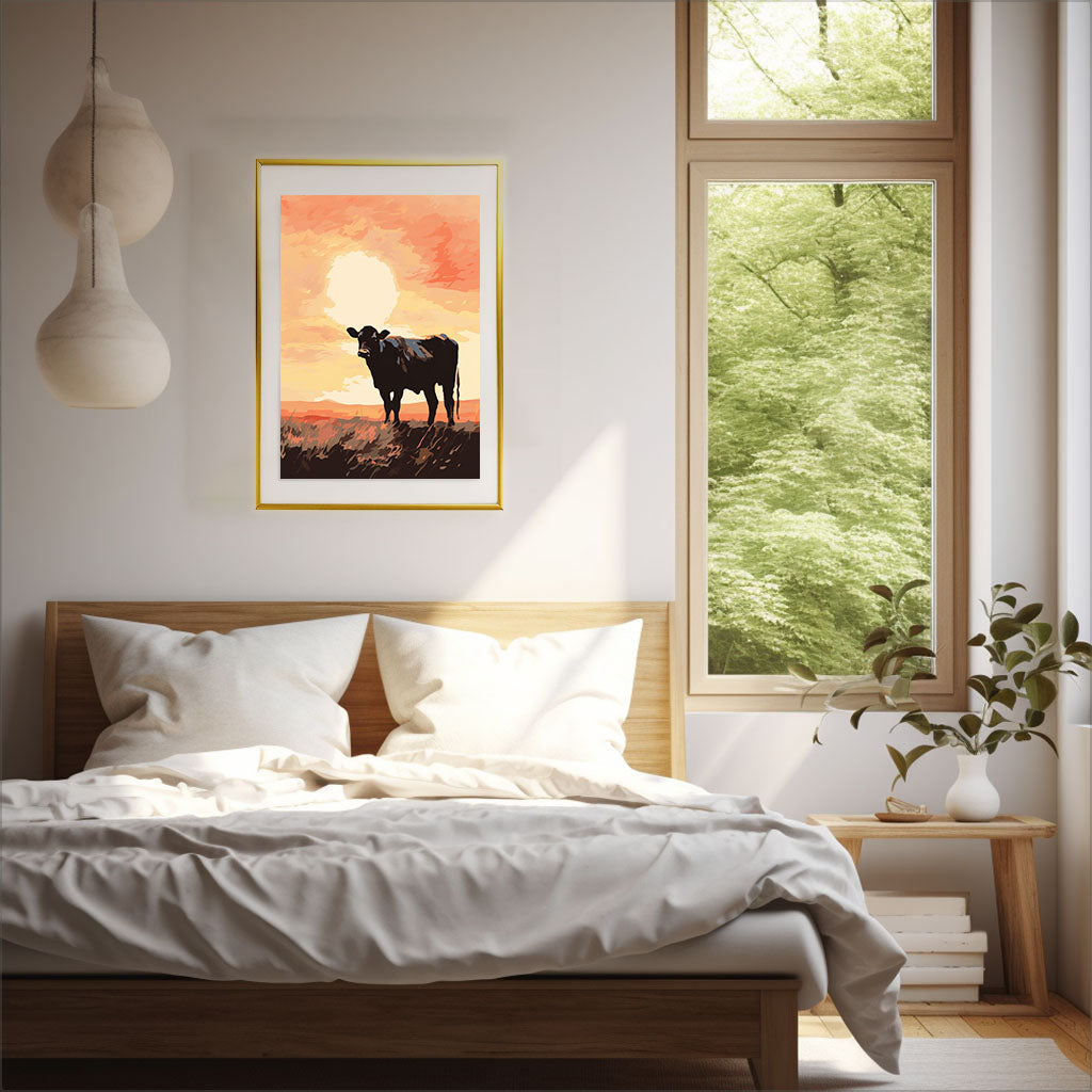 牛のアートポスター寝室配置イメージ