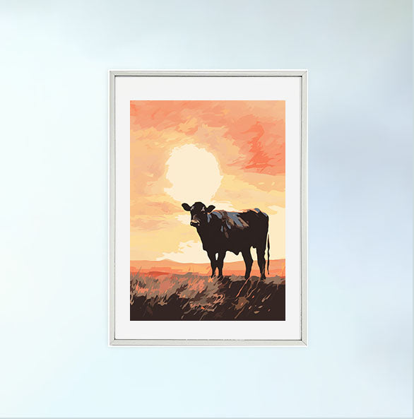 牛のアートポスター銀フレームあり