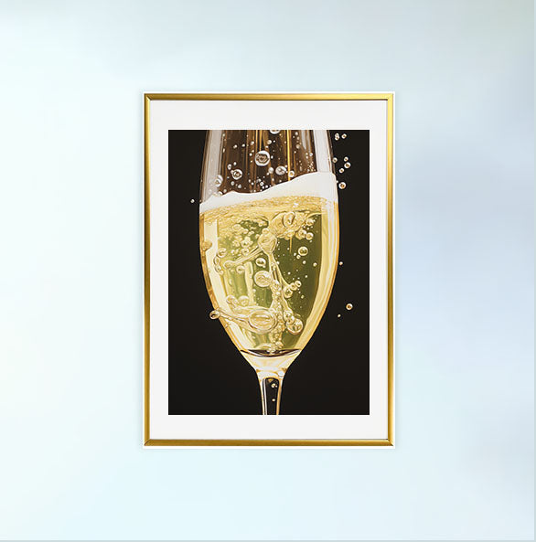 シャンパンのアートポスター金フレームあり