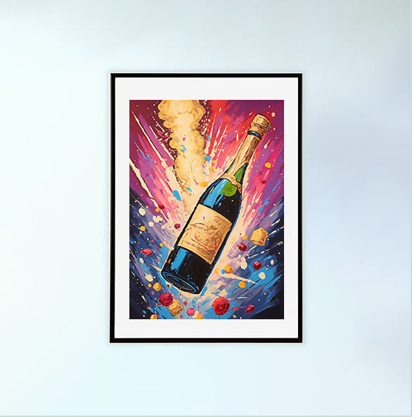 シャンパンのアートポスター黒フレームあり