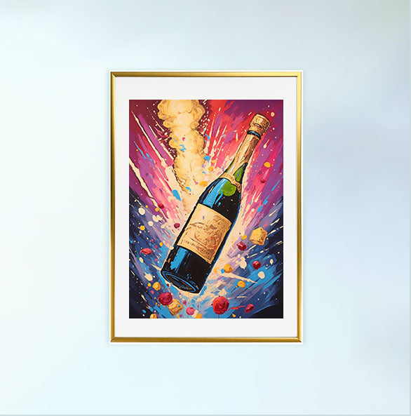 シャンパンのアートポスター金フレームあり