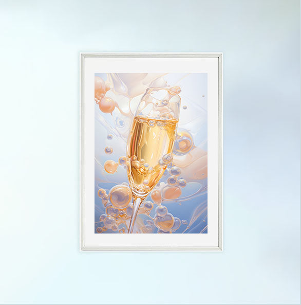 シャンパンのアートポスター白フレームあり