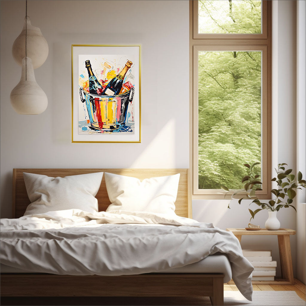 シャンパンのアートポスター寝室配置イメージ