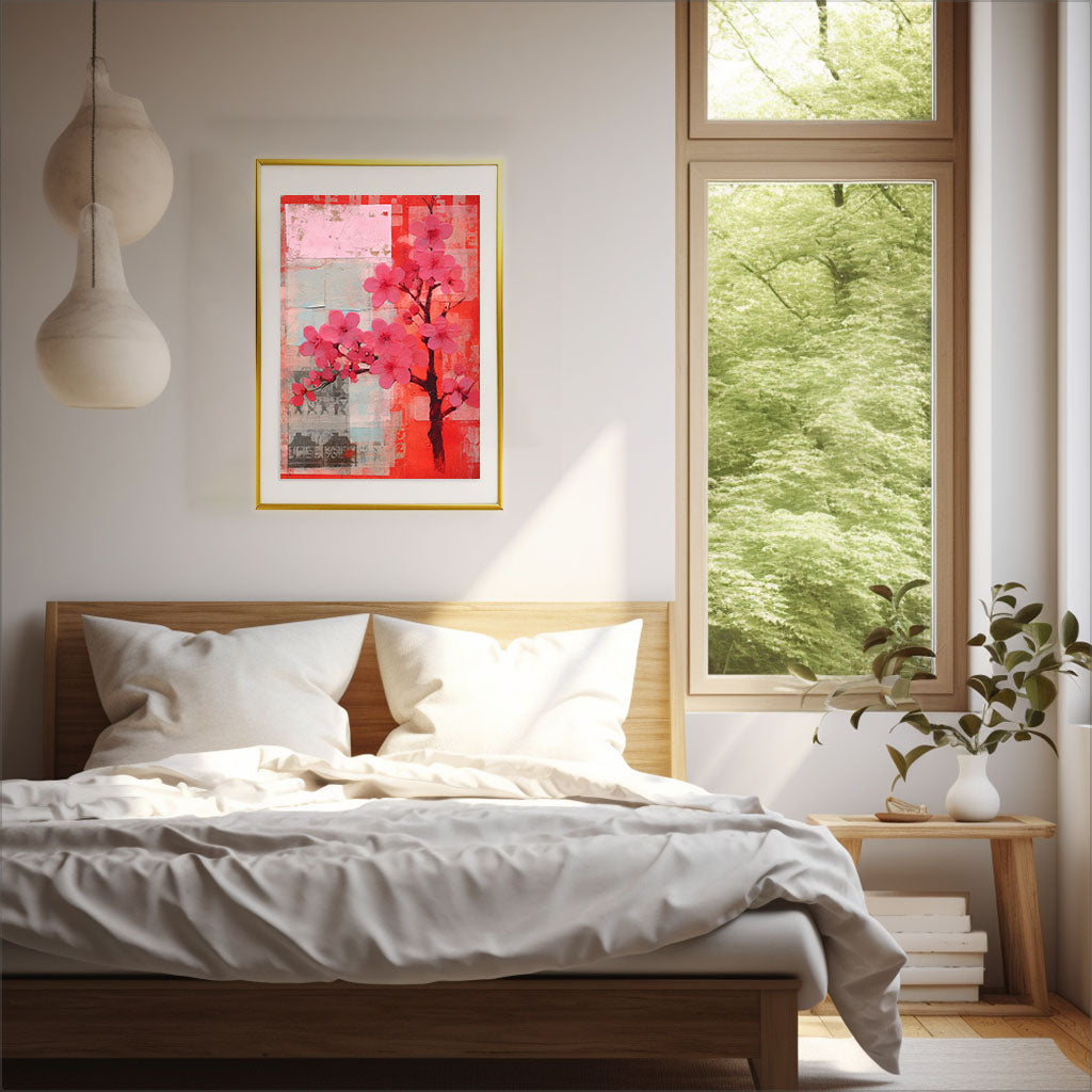 桜のアートポスター寝室配置イメージ