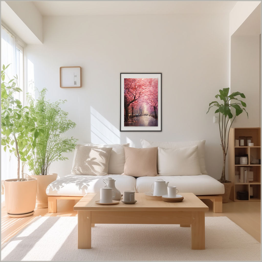 桜のアートポスターリビング配置イメージ