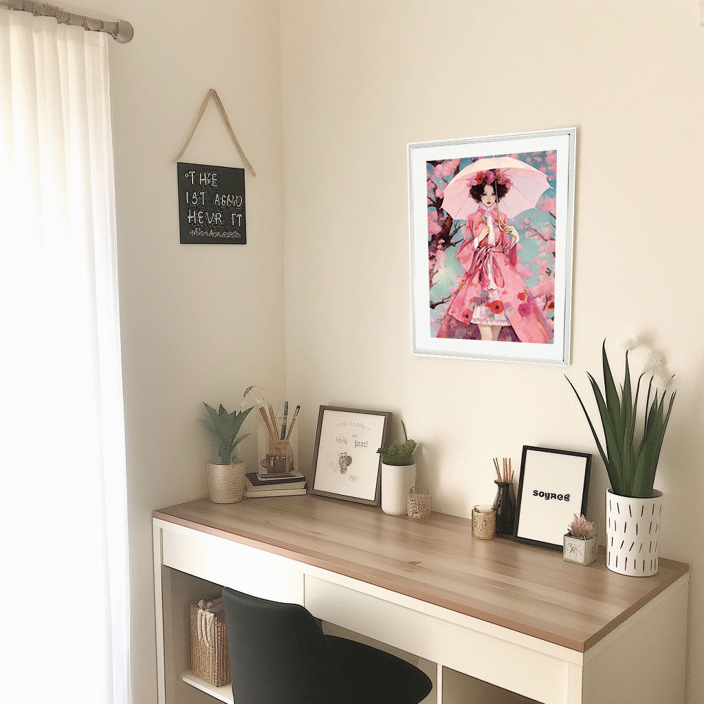 桜のアートポスター机配置イメージ