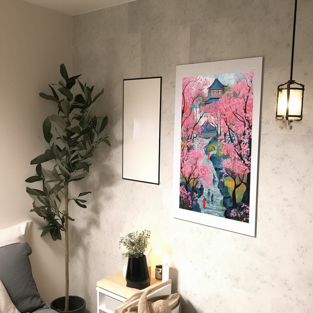 桜のアートポスター廊下配置イメージ