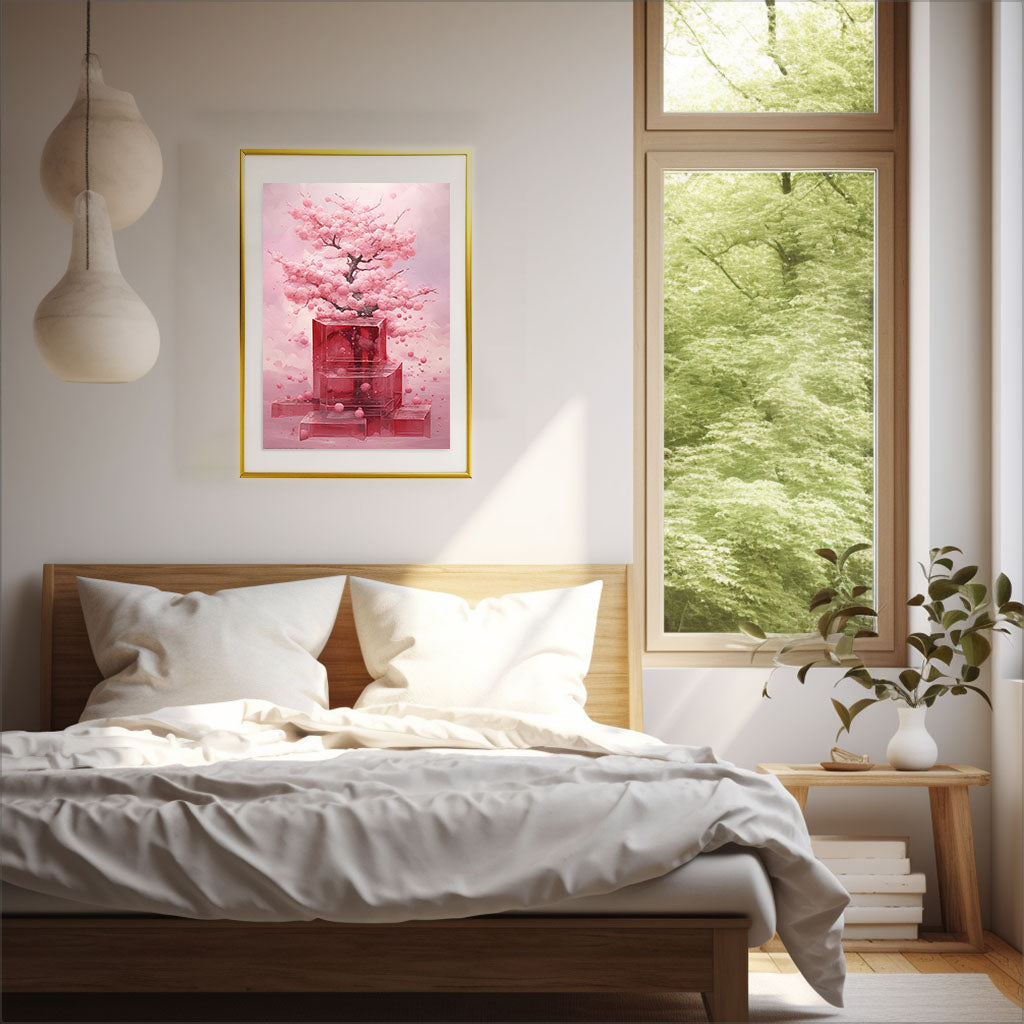 桜のアートポスター寝室配置イメージ