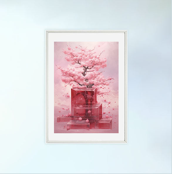桜のアートポスター白フレームあり