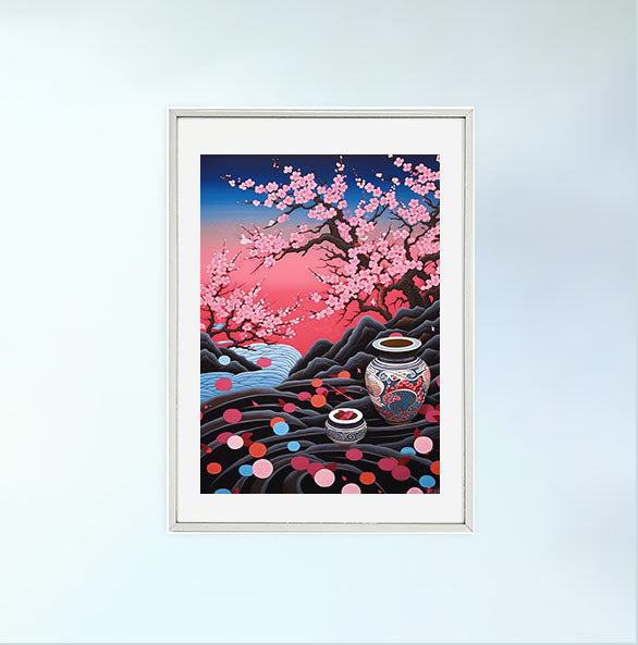 桜のアートポスター銀フレームあり