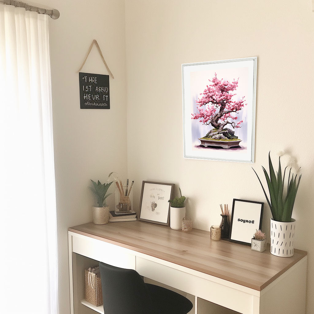 桜のアートポスター机配置イメージ