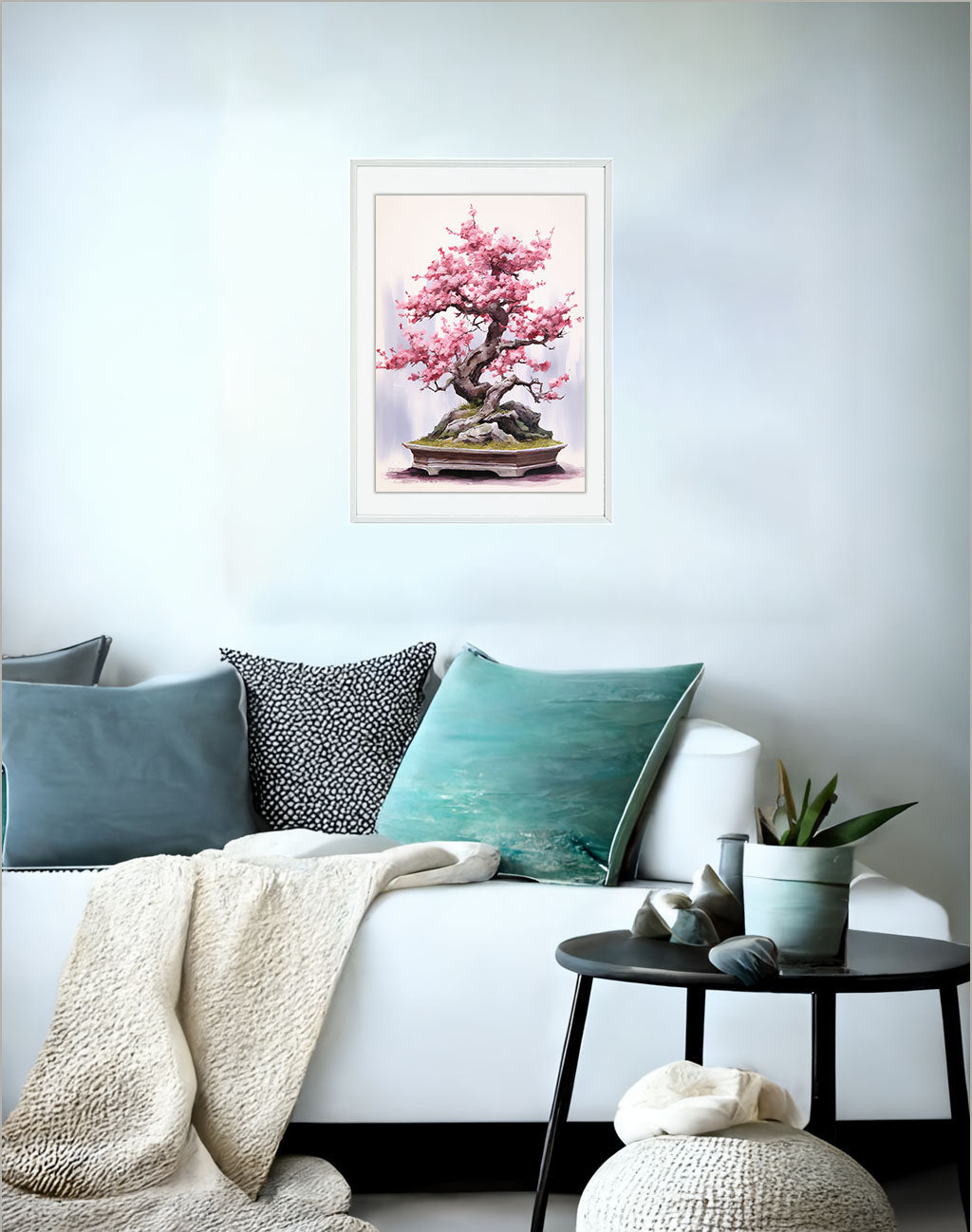 桜のアートポスターソファ配置イメージ