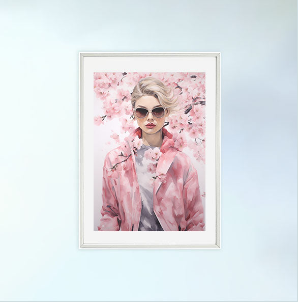 桜のアートポスター白フレームあり