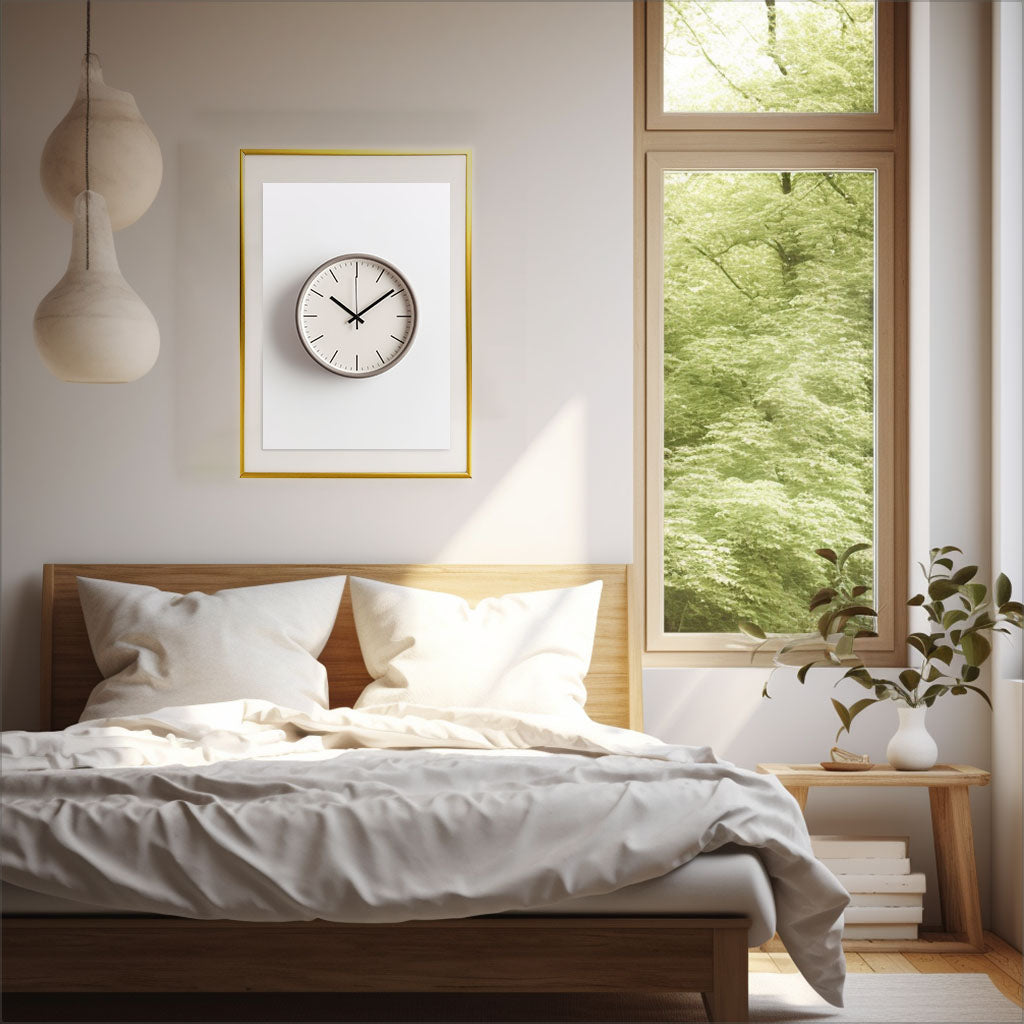 時計のアートポスター寝室配置イメージ