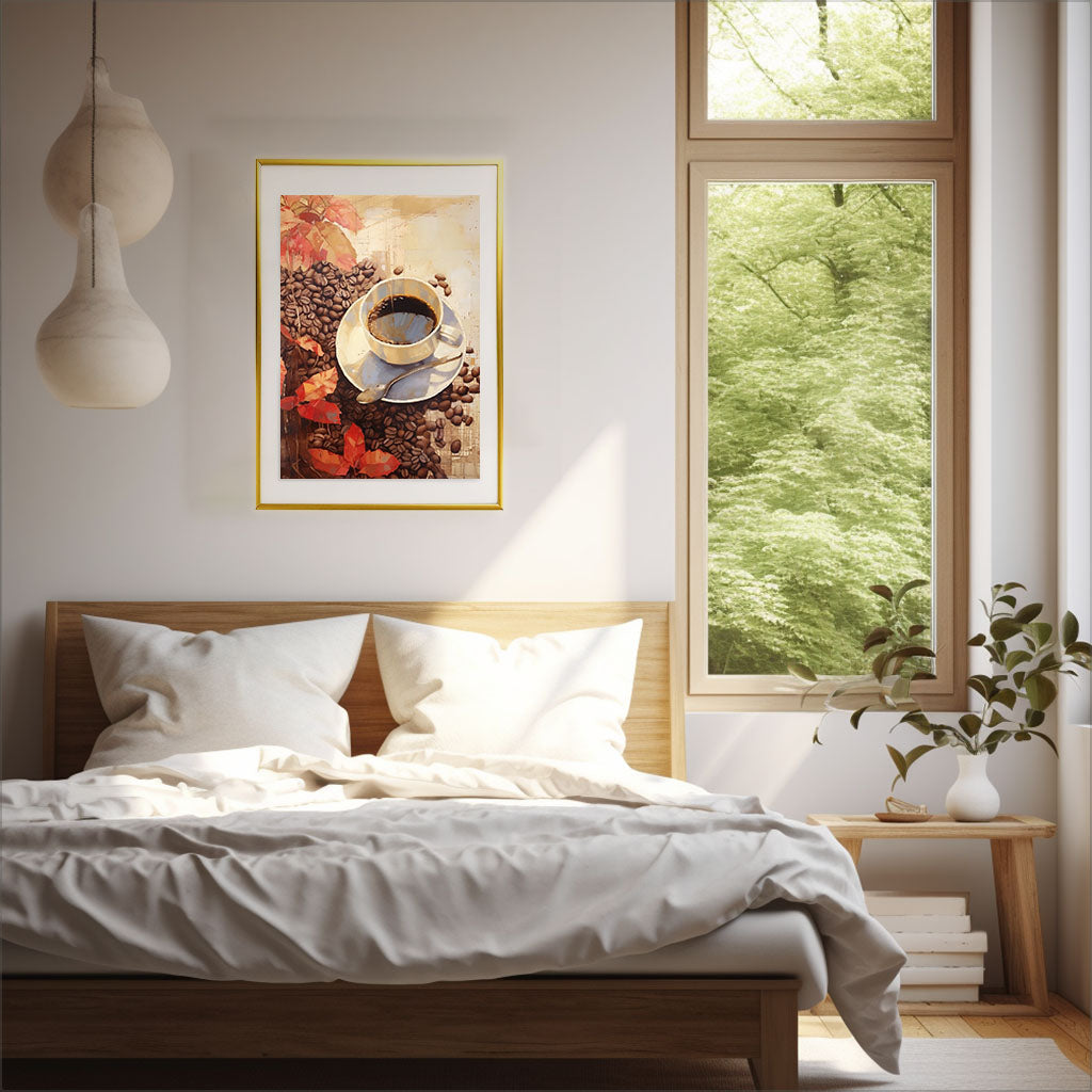 コーヒーベルトのアートポスター寝室配置イメージ