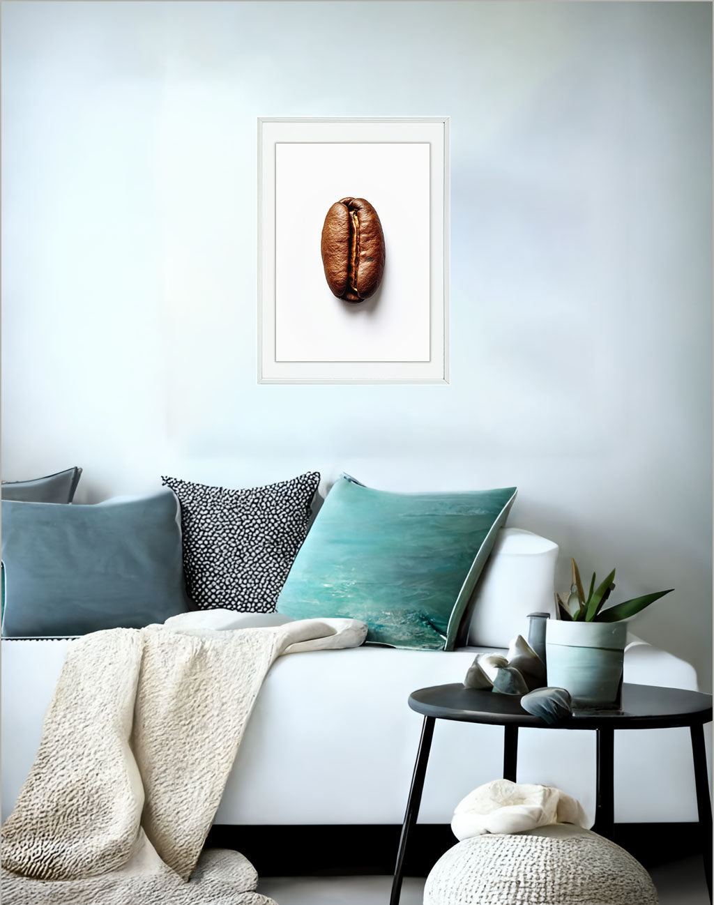 コーヒー豆のアートポスターソファ配置イメージ