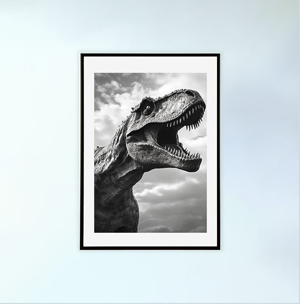 恐竜のアートポスター黒フレームあり