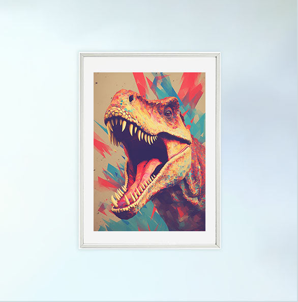 恐竜のアートポスター白フレームあり