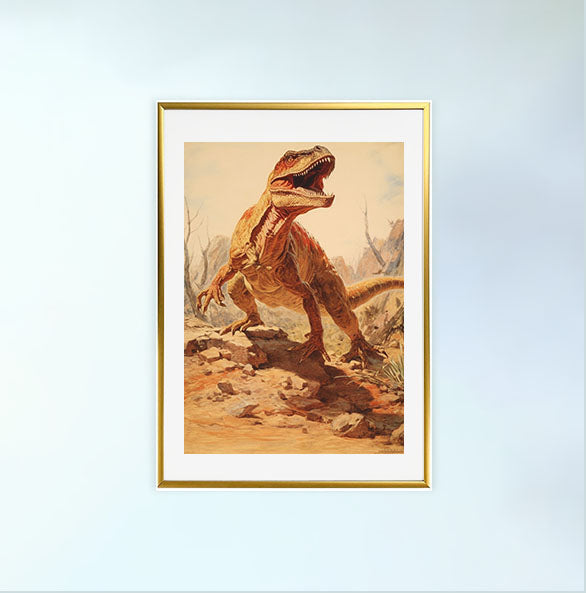 恐竜のアートポスター金フレームあり