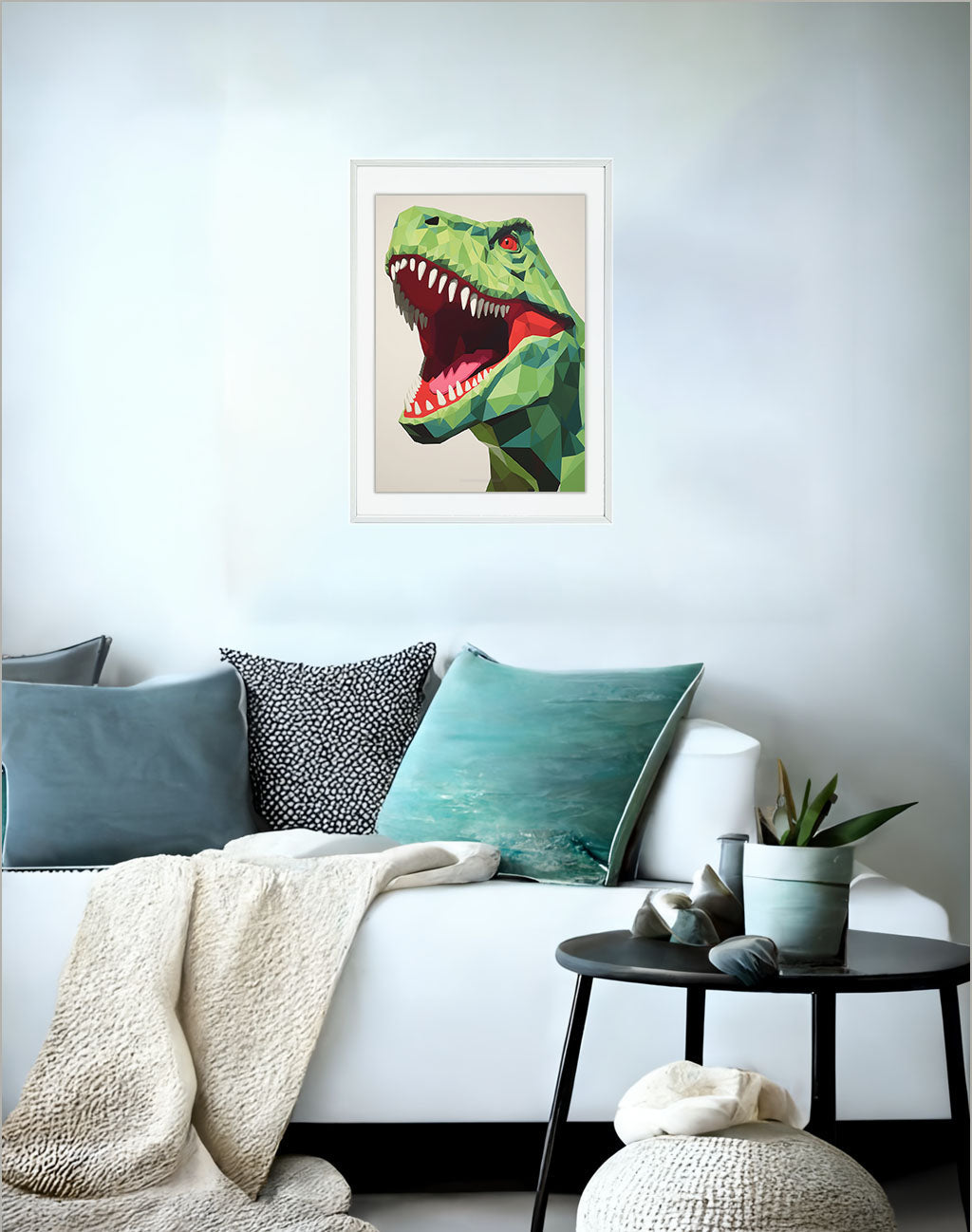 恐竜のアートポスターソファ配置イメージ
