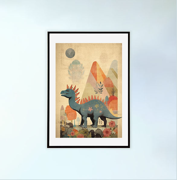 恐竜のアートポスター黒フレームあり