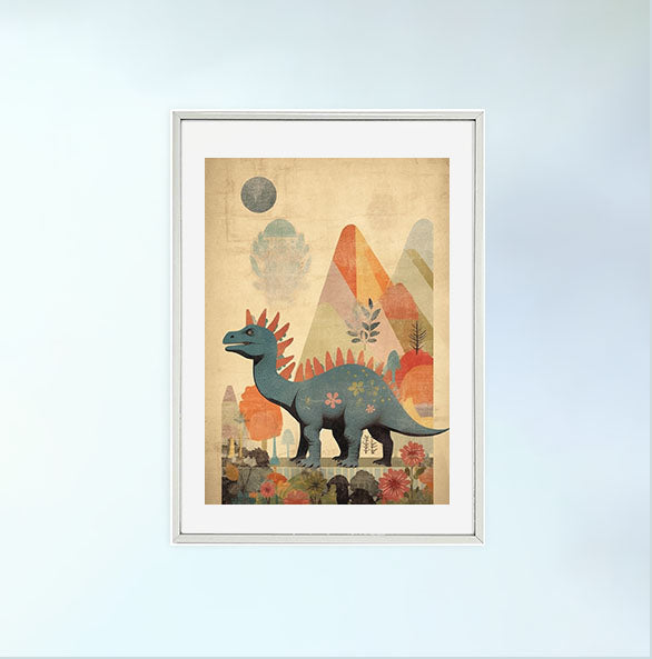 恐竜のアートポスター銀フレームあり