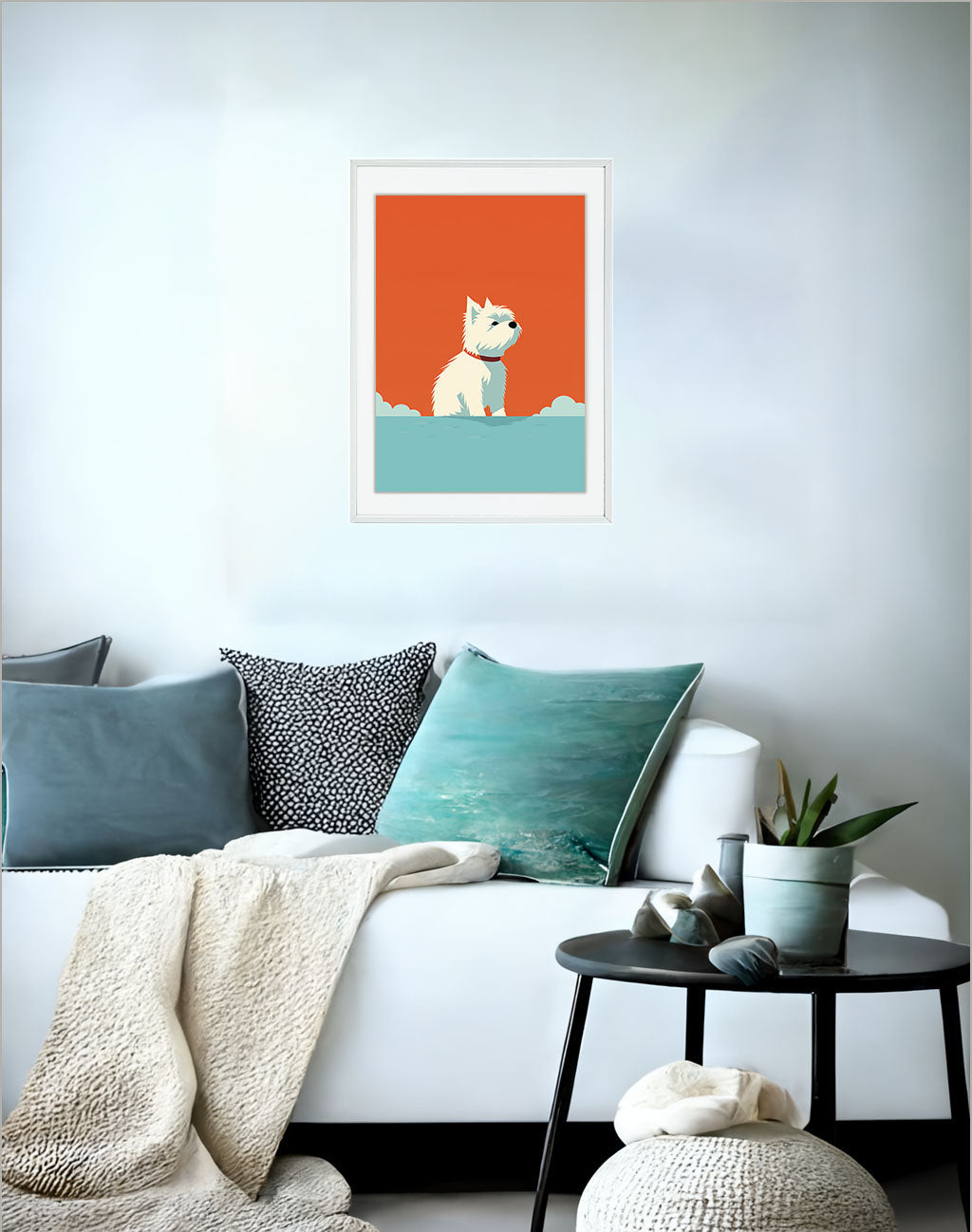 犬のアートポスターソファ配置イメージ
