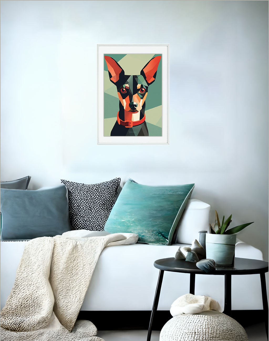 犬のアートポスターソファ配置イメージ