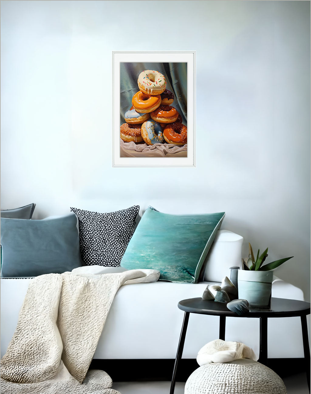 ドーナツのアートポスターソファ配置イメージ