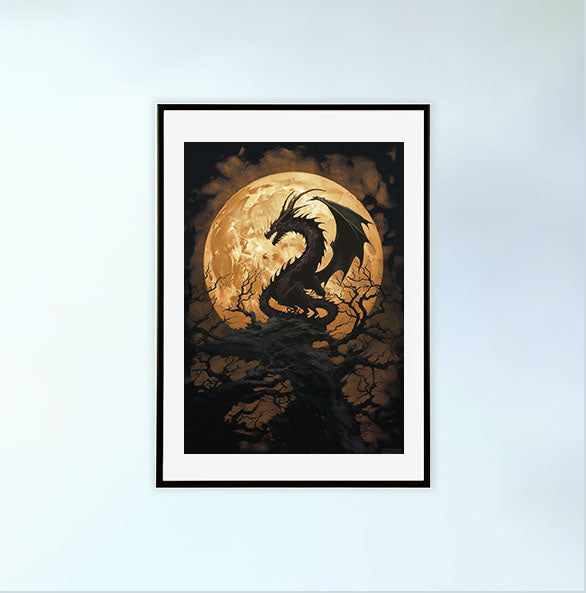 龍のアートポスター黒フレームあり