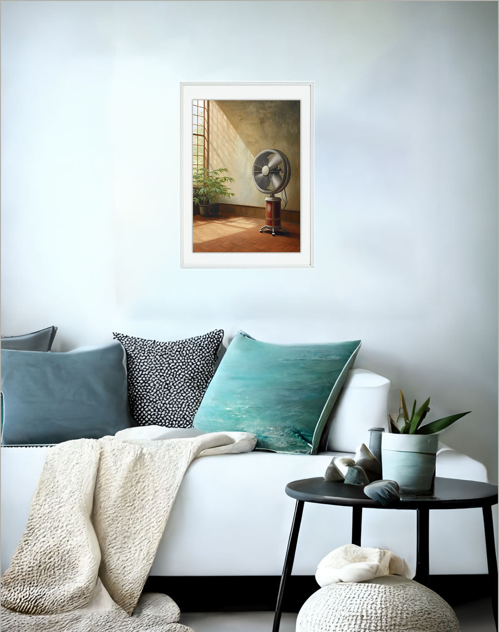 扇風機のアートポスターソファ配置イメージ
